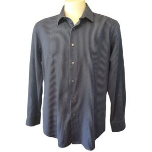 Apt. 9 Button Down Shirt Large Pinstripe Black Blue Office Norm Core Long Sleeve
